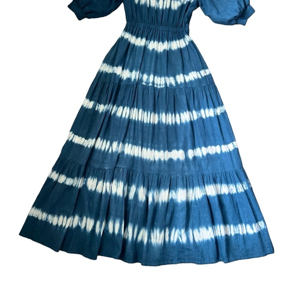 Sole by Mare Sole Amore Linen Blend A-Line Tie Dye Midi Dress White/Blue Sz S - Picture 8 of 12